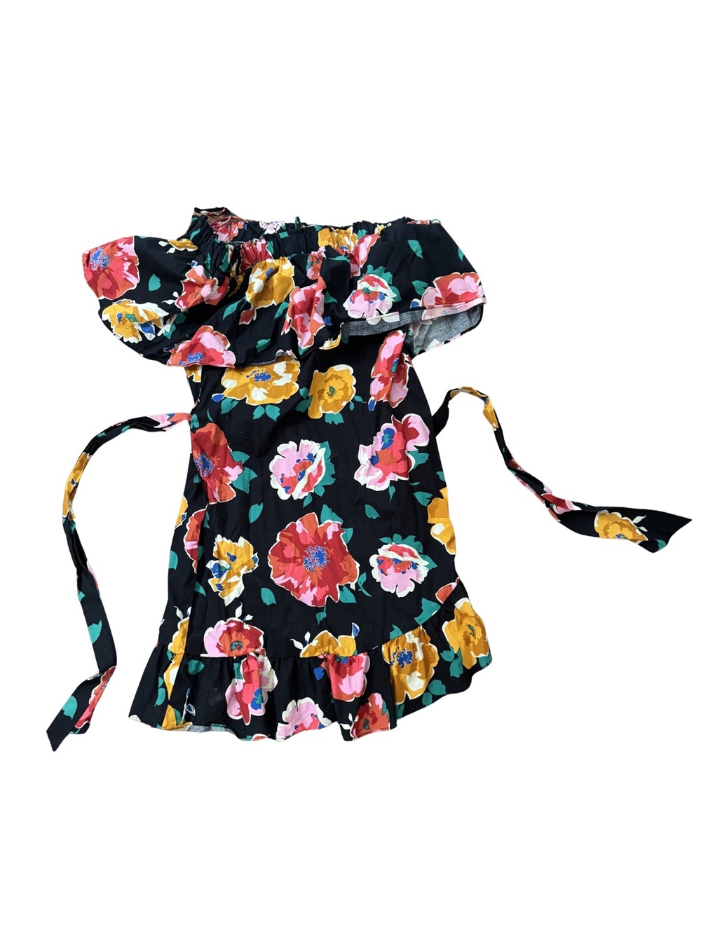 Who What Wear Black Floral Smocked Sundress with Multicolor Print